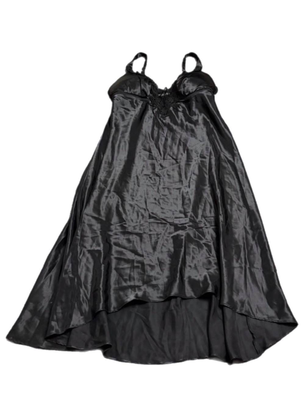 Y2K Vintage Flora Embroidered Lace Bust High Low Maxi Slip Dress (Black) Size 1X